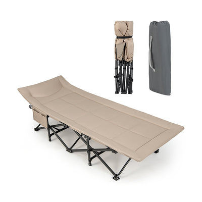 Folding Camping Cot with Carry Bag Cushion and Headrest-khaki