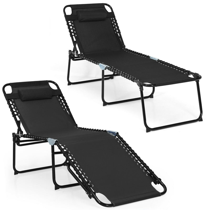 Foldable Recline Lounge Chair with Adjustable Backrest and Footrest-Black