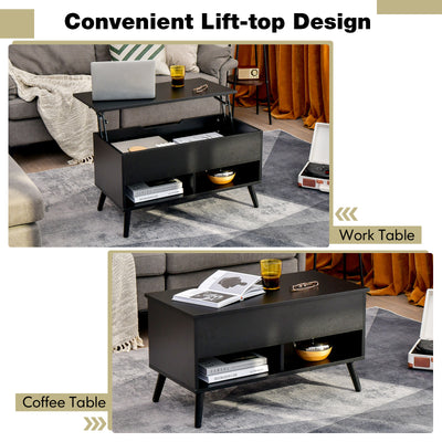 31.5 Inch Lift Top Coffee Table with Hidden Compartment and 2 Storage Shelves-Black