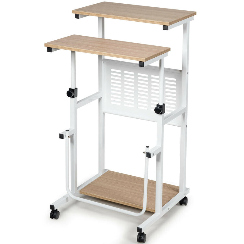 Height Adjustable Mobile Computer Stand-Up Desk with 2 Modes