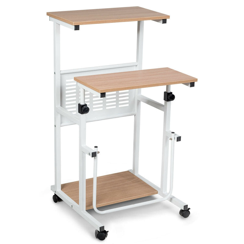 Height Adjustable Mobile Computer Stand-Up Desk with 2 Modes