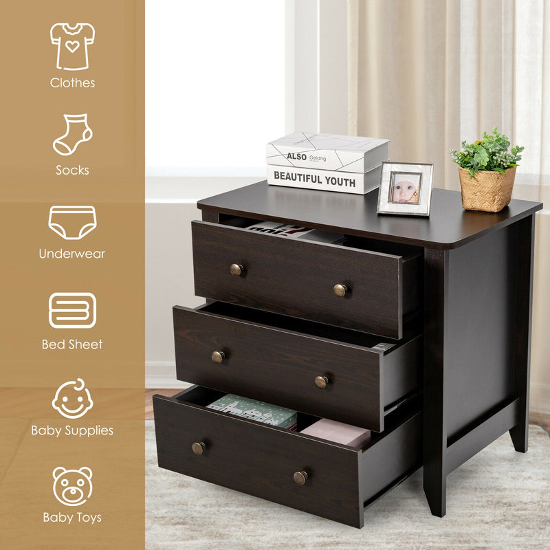 3 Drawer Dresser Chest of Drawers Bedside Table-Black