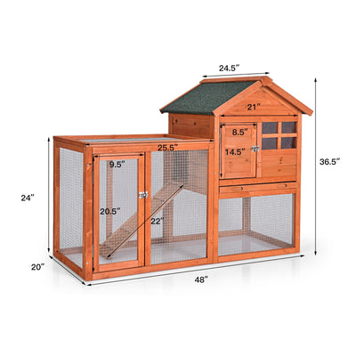 Outdoor Wooden Rabbit Hutch with Asphalt Roof and Removable Tray-Natural