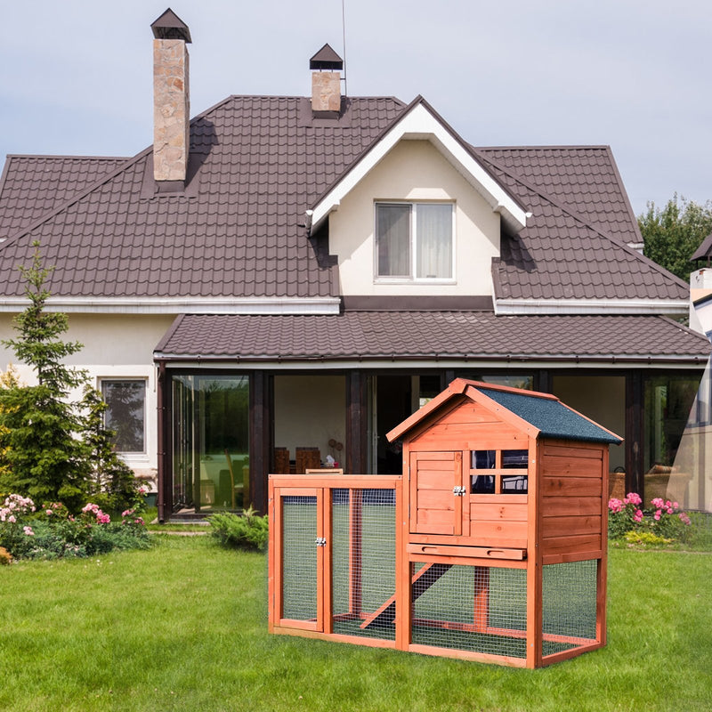 Outdoor Wooden Rabbit Hutch with Asphalt Roof and Removable Tray-Natural