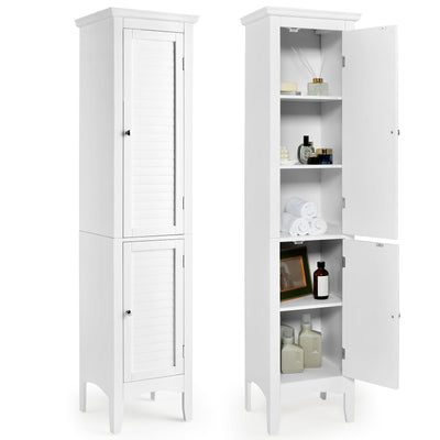 Tall Bathroom Floor Cabinet with Shutter Doors and Adjustable Shelf-White