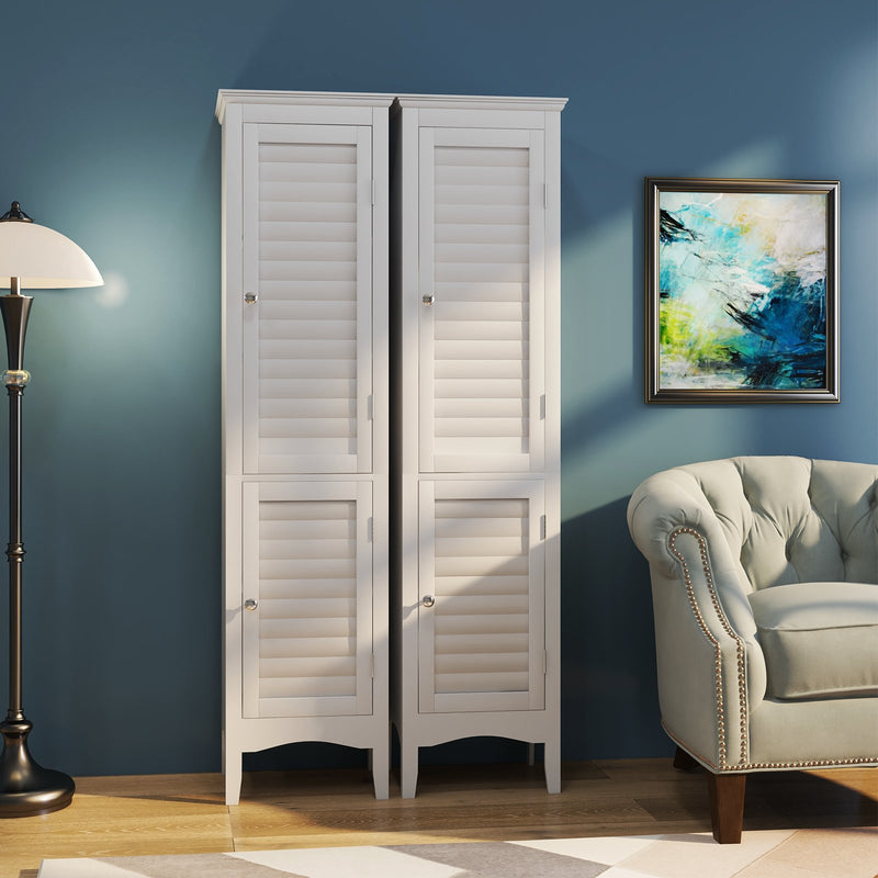 Tall Bathroom Floor Cabinet with Shutter Doors and Adjustable Shelf-White