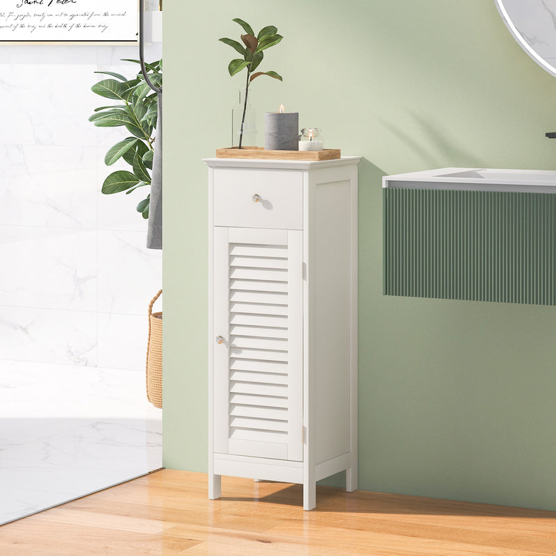 Woodern Bathroom Floor Storage Cabinet with Drawer and Shutter Door-White