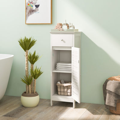 Woodern Bathroom Floor Storage Cabinet with Drawer and Shutter Door-White