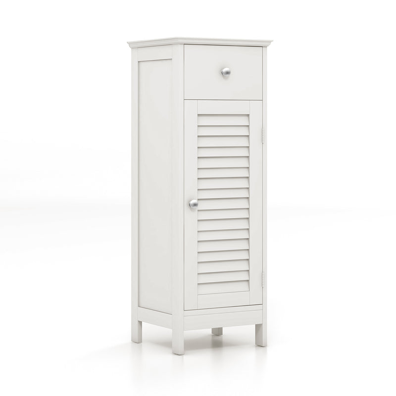 Woodern Bathroom Floor Storage Cabinet with Drawer and Shutter Door-White