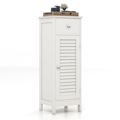 Woodern Bathroom Floor Storage Cabinet with Drawer and Shutter Door-White