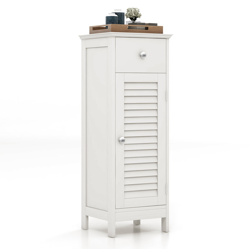 Woodern Bathroom Floor Storage Cabinet with Drawer and Shutter Door-White