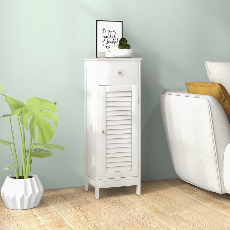 Woodern Bathroom Floor Storage Cabinet with Drawer and Shutter Door-White