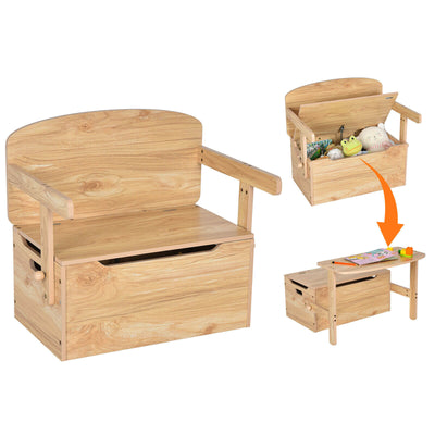 3-in-1 Kids Convertible Storage Bench Wood Activity Table and Chair Set-Natural