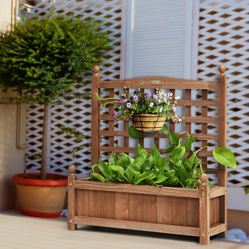 Solid Wood Planter Box with Trellis Weather-Resistant Outdoor