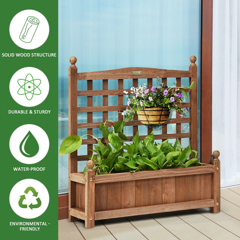 Solid Wood Planter Box with Trellis Weather-Resistant Outdoor