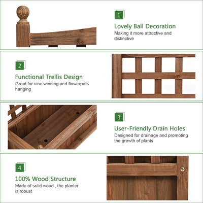 Solid Wood Planter Box with Trellis Weather-Resistant Outdoor