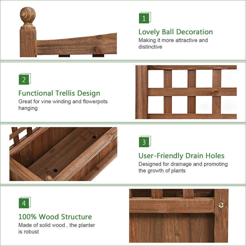 Solid Wood Planter Box with Trellis Weather-Resistant Outdoor