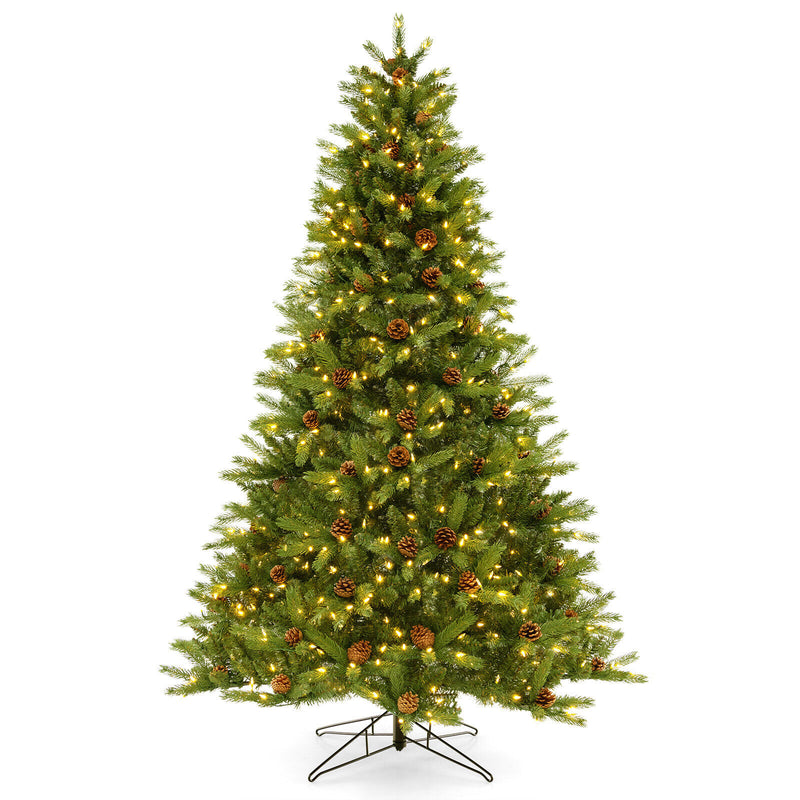 6/7 FT Artificial Christmas Tree with Pine Cones and Adjustable Brightness-7 ft