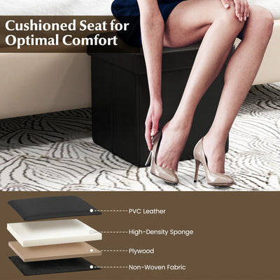 Upholstered Square Footstool with PVC Leather Surface for Bedroom-Black