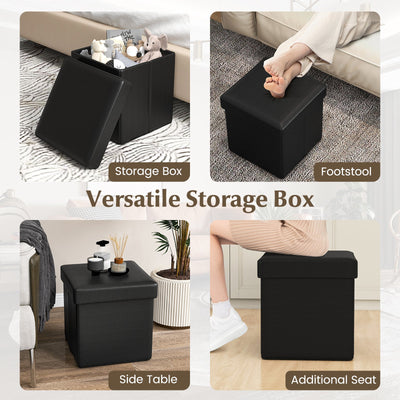 Upholstered Square Footstool with PVC Leather Surface for Bedroom-Black