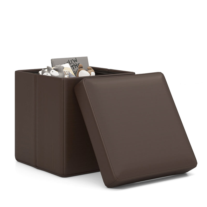 Upholstered Square Footstool with PVC Leather Surface for Bedroom-Brown