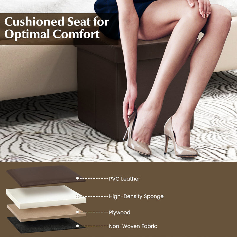 Upholstered Square Footstool with PVC Leather Surface for Bedroom-Brown