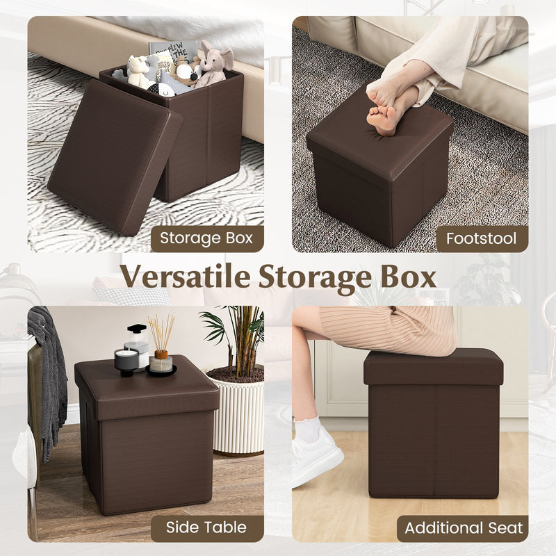 Upholstered Square Footstool with PVC Leather Surface for Bedroom-Brown