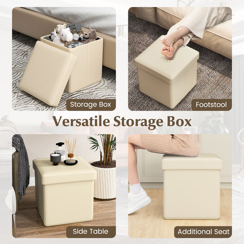 Upholstered Square Footstool with PVC Leather Surface for Bedroom-White