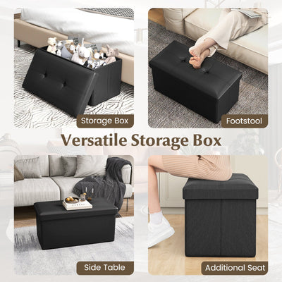 Upholstered Rectangle Footstool with PVC Leather Surface and Storage Function-Black