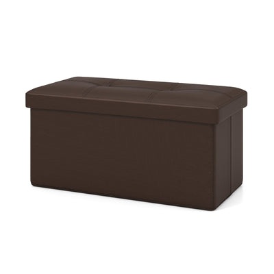 Upholstered Rectangle Footstool with PVC Leather Surface and Storage Function-Brown