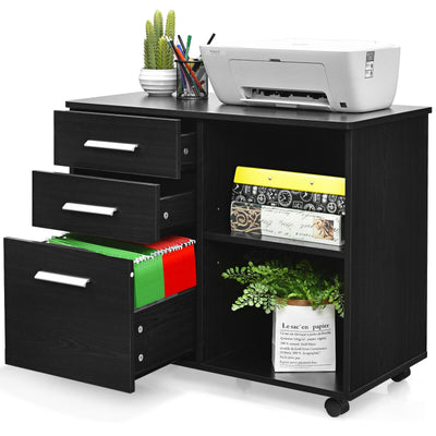 3-Drawer Mobile Lateral File Cabinet Printer Stand-Black