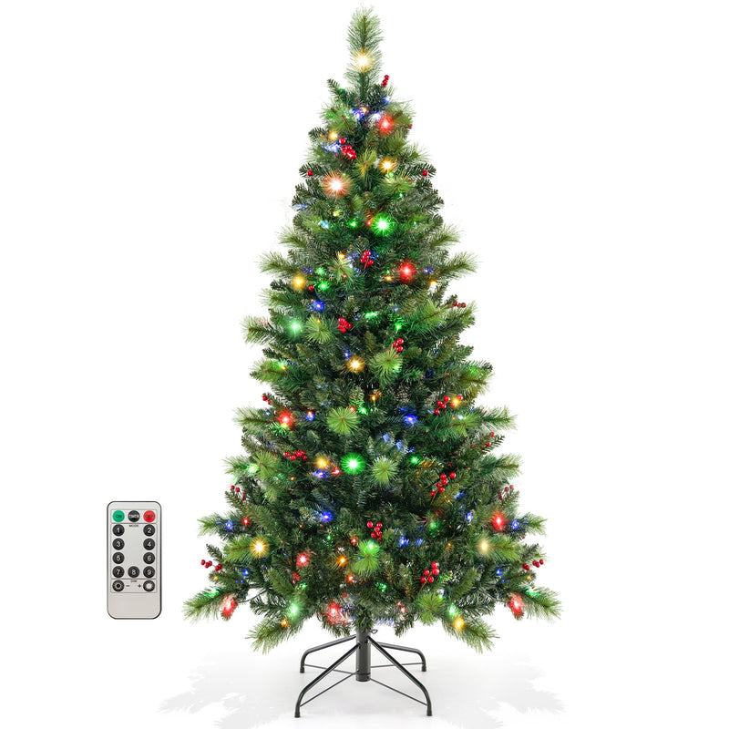 6/7/8 Feet Pre-Lit Artificial Christmas Tree with 300/400/500 LED Lights-6 ft