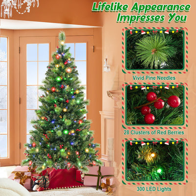 6/7/8 Feet Pre-Lit Artificial Christmas Tree with 300/400/500 LED Lights-6 ft