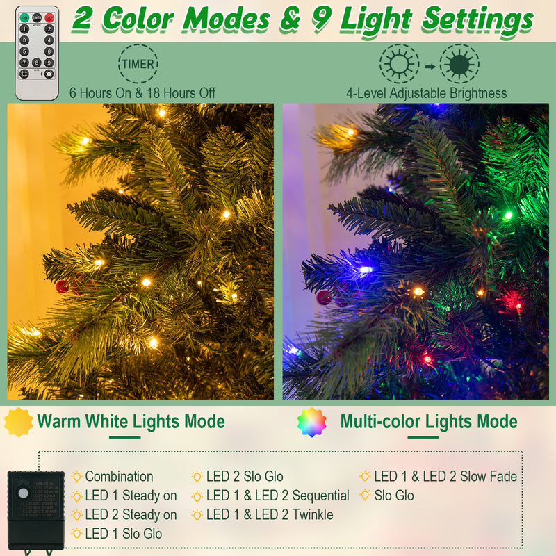 6/7/8 Feet Pre-Lit Artificial Christmas Tree with 300/400/500 LED Lights-6 ft