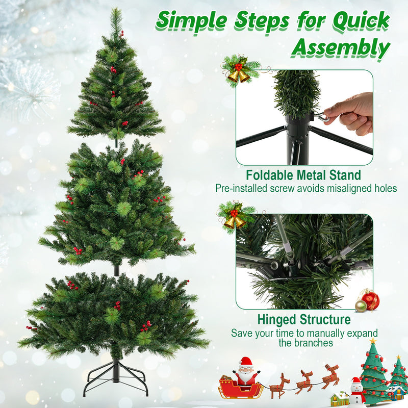 6/7/8 Feet Pre-Lit Artificial Christmas Tree with 300/400/500 LED Lights-6 ft