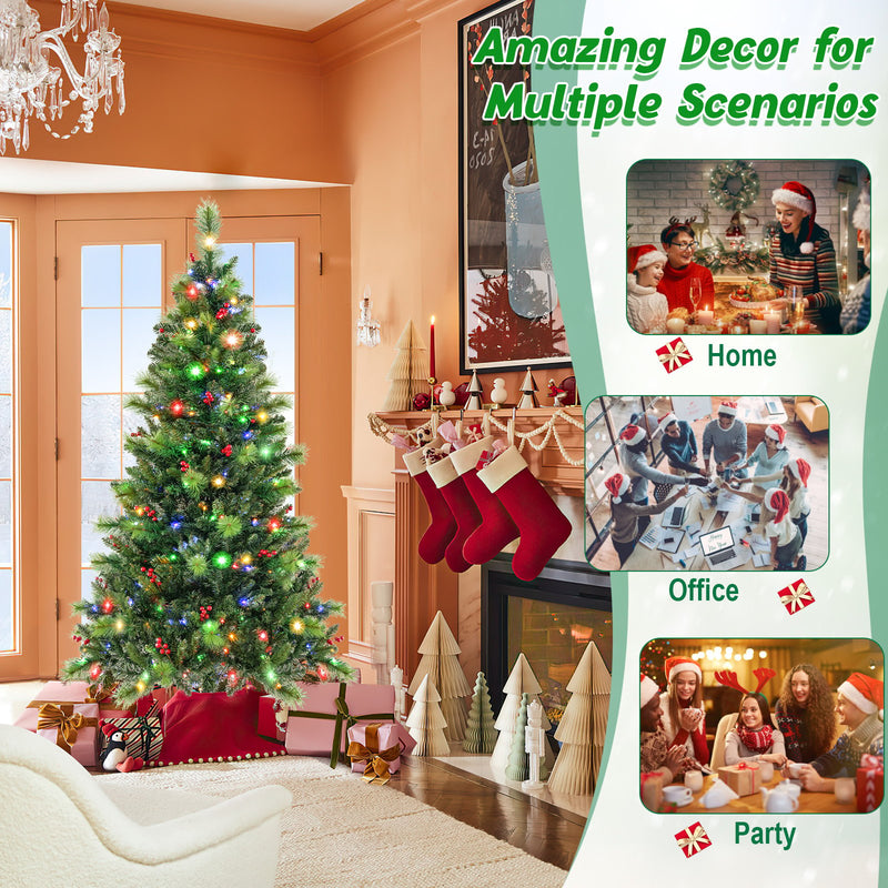 6/7/8 Feet Pre-Lit Artificial Christmas Tree with 300/400/500 LED Lights-6 ft