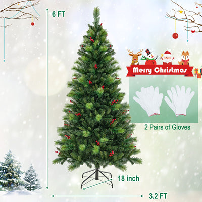 6/7/8 Feet Pre-Lit Artificial Christmas Tree with 300/400/500 LED Lights-6 ft