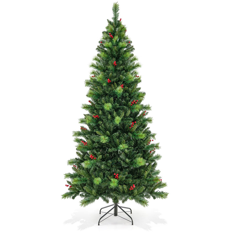 6/7/8 Feet Pre-Lit Artificial Christmas Tree with 300/400/500 LED Lights-7 ft