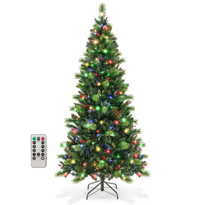 6/7/8 Feet Pre-Lit Artificial Christmas Tree with 300/400/500 LED Lights-7 ft