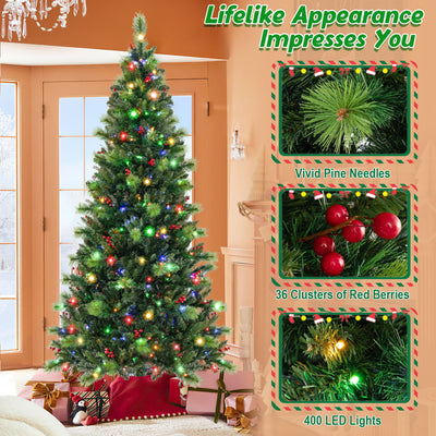 6/7/8 Feet Pre-Lit Artificial Christmas Tree with 300/400/500 LED Lights-7 ft