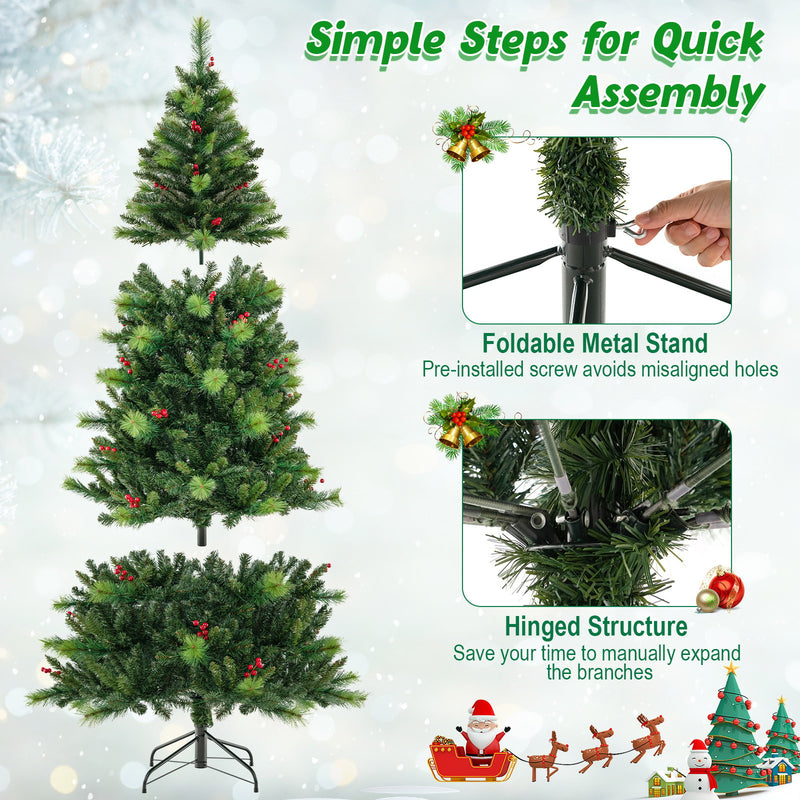 6/7/8 Feet Pre-Lit Artificial Christmas Tree with 300/400/500 LED Lights-7 ft