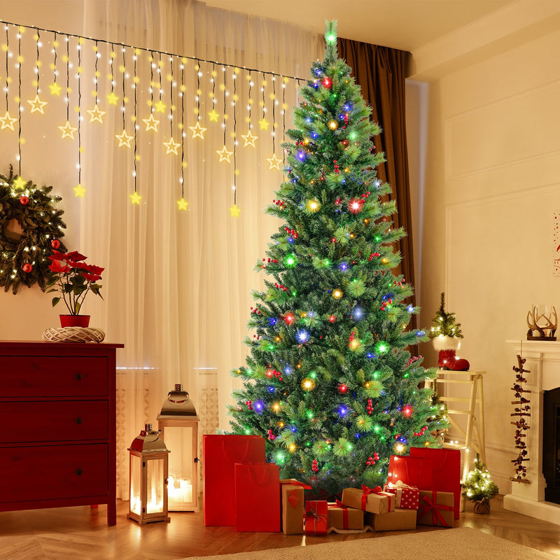 6/7/8 Feet Pre-Lit Artificial Christmas Tree with 300/400/500 LED Lights-8 ft