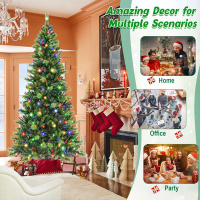 6/7/8 Feet Pre-Lit Artificial Christmas Tree with 300/400/500 LED Lights-8 ft