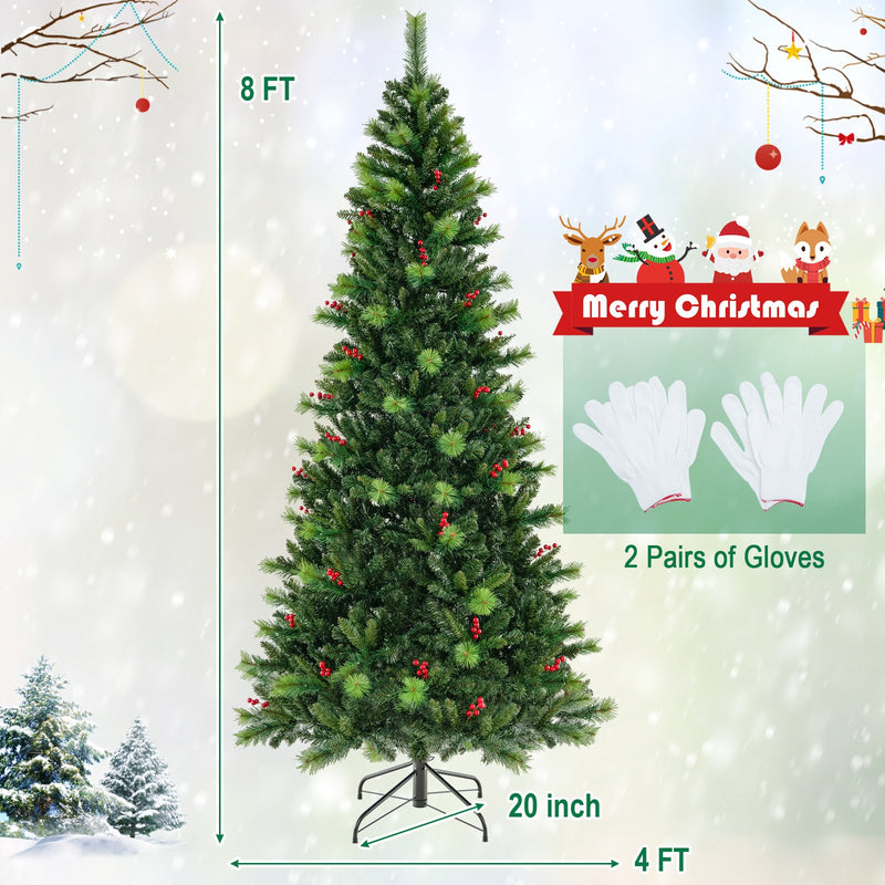 6/7/8 Feet Pre-Lit Artificial Christmas Tree with 300/400/500 LED Lights-8 ft