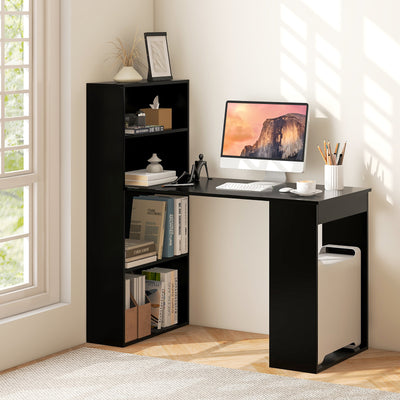 Computer Desk Writing Workstation Office with 6-Tier Storage Shelves-Black