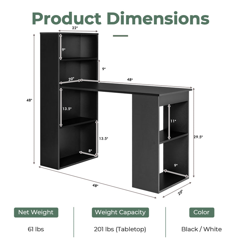 Computer Desk Writing Workstation Office with 6-Tier Storage Shelves-Black