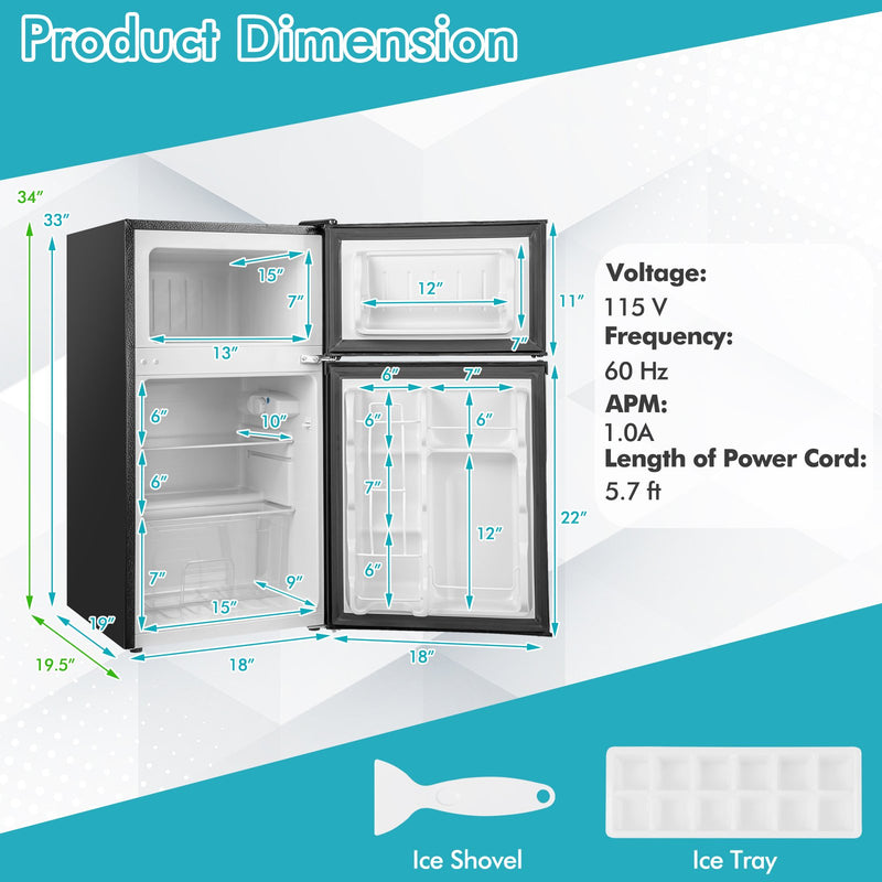 3.2 Cu. Ft Compact Mini Fridge with 5 Temperature Settings-Black