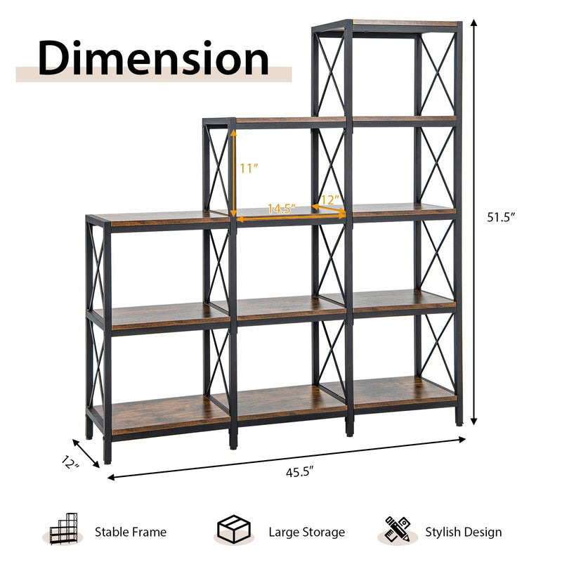 9 Cubes Bookcase with Carbon Steel Frame for Home Office-Rustic Brown