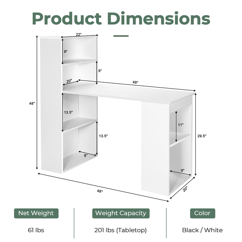 Computer Desk Writing Workstation Office with 6-Tier Storage Shelves-White