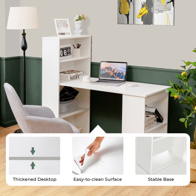 Computer Desk Writing Workstation Office with 6-Tier Storage Shelves-White